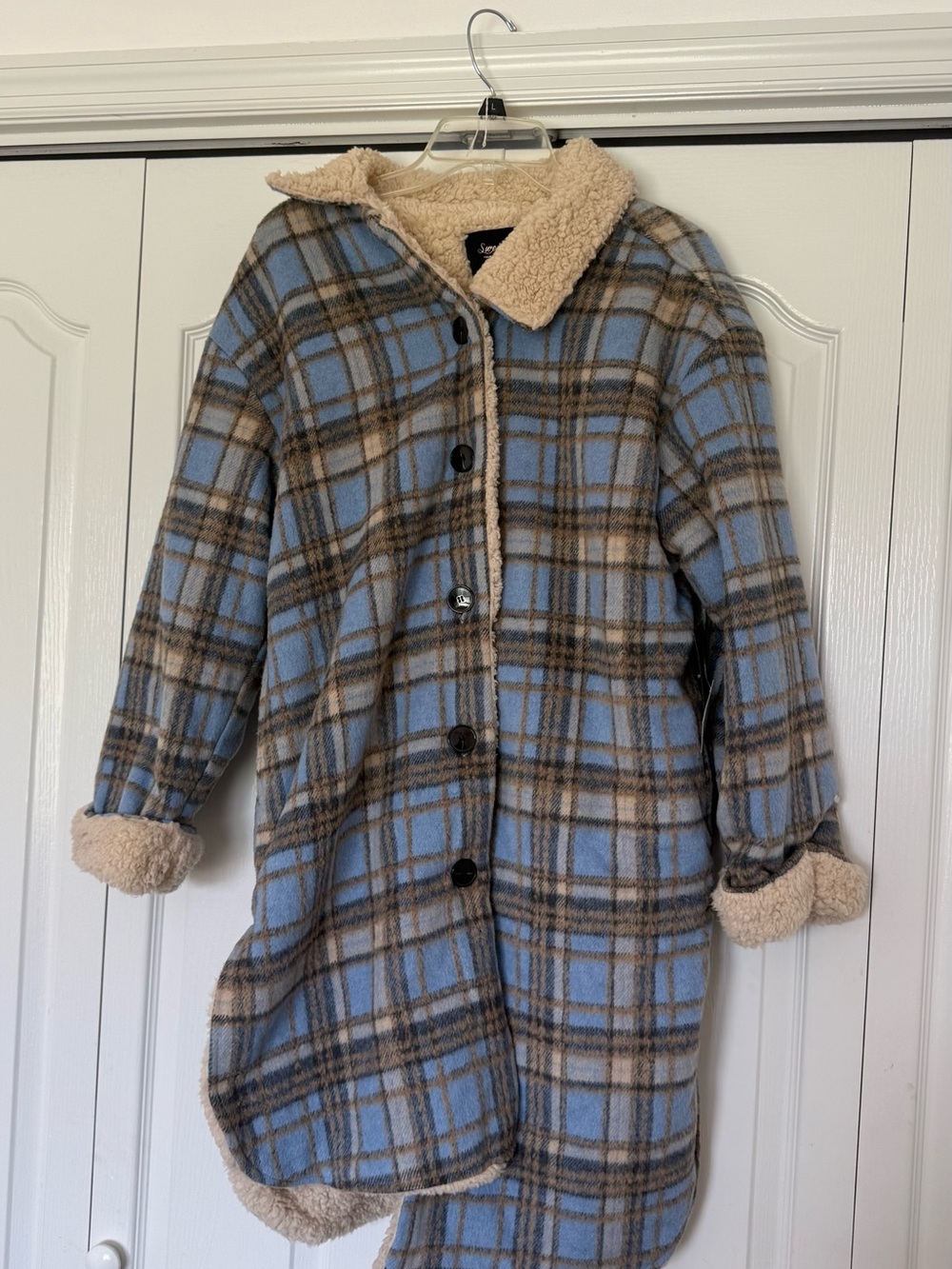 Cozy Blue Plaid Sherpa-Lined Jacket Coat